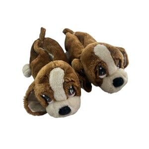 RARE 80s Sad Sam Slippers Novelty Mens Dog Brown Funny Fluffy Padded Size M 7-9